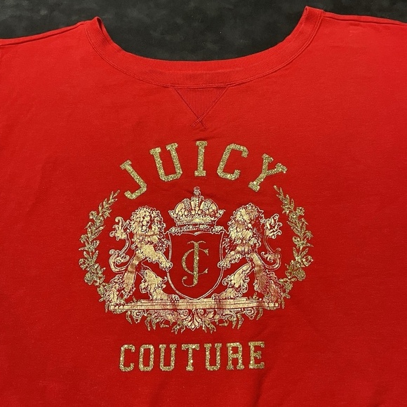 Juicy Couture Vintage Y2K Red Sparkle Glitter Bling Crest Shirt Top Womens - Picture 4 of 9